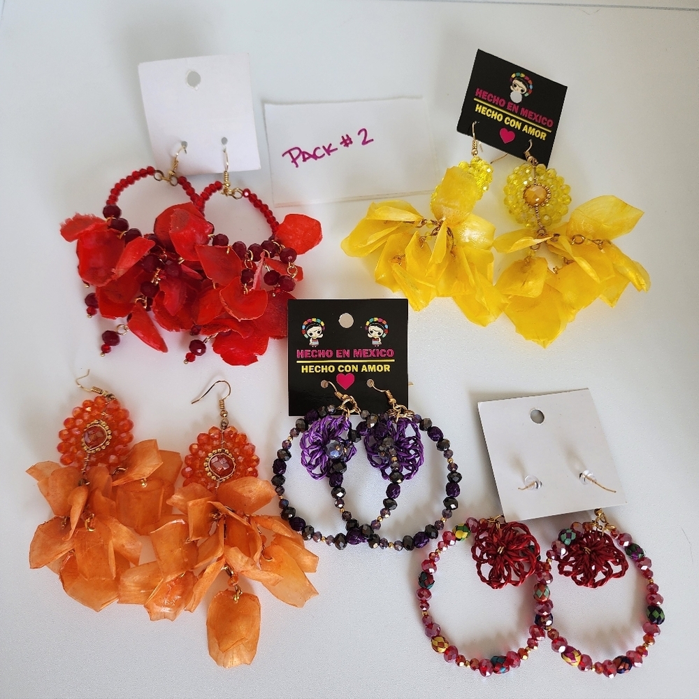 Colorful Handmade Fish Scale And Palm Earrings Set